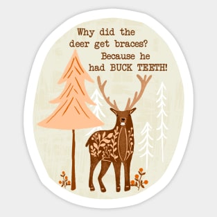 Deer Buck Teeth Pun Punny Funny Sticker